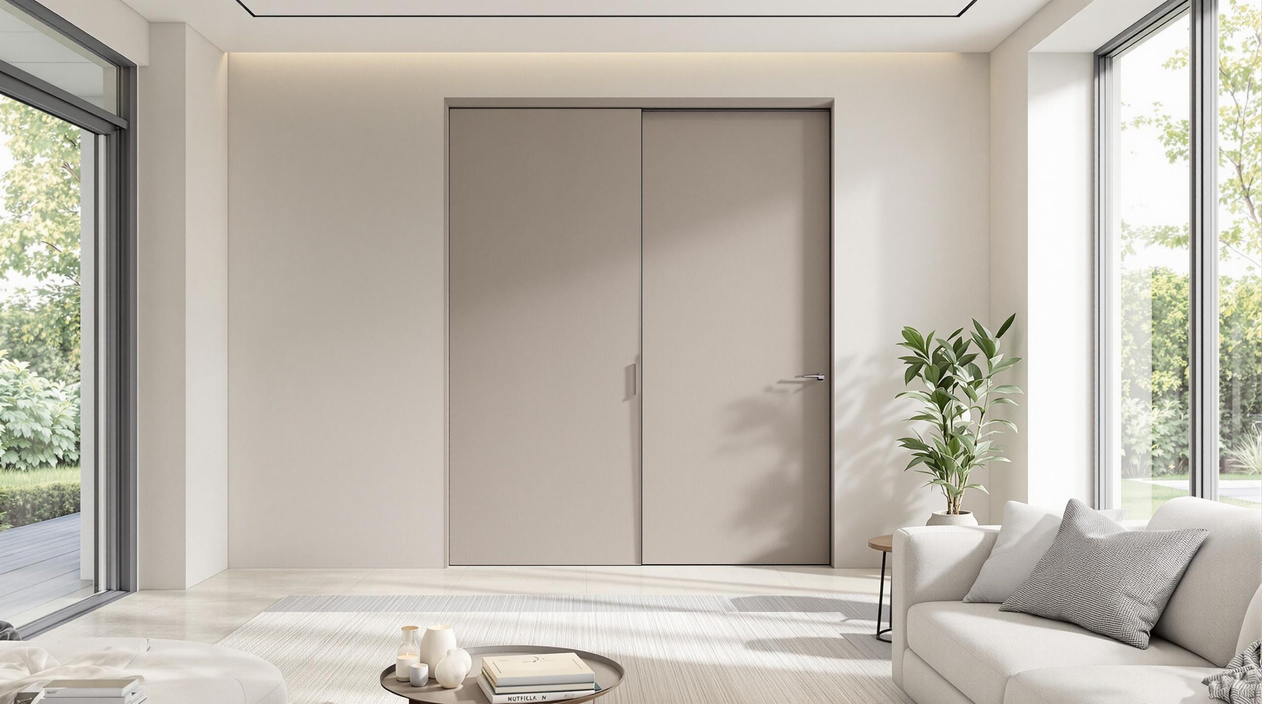 Modern living room with sliding doors.