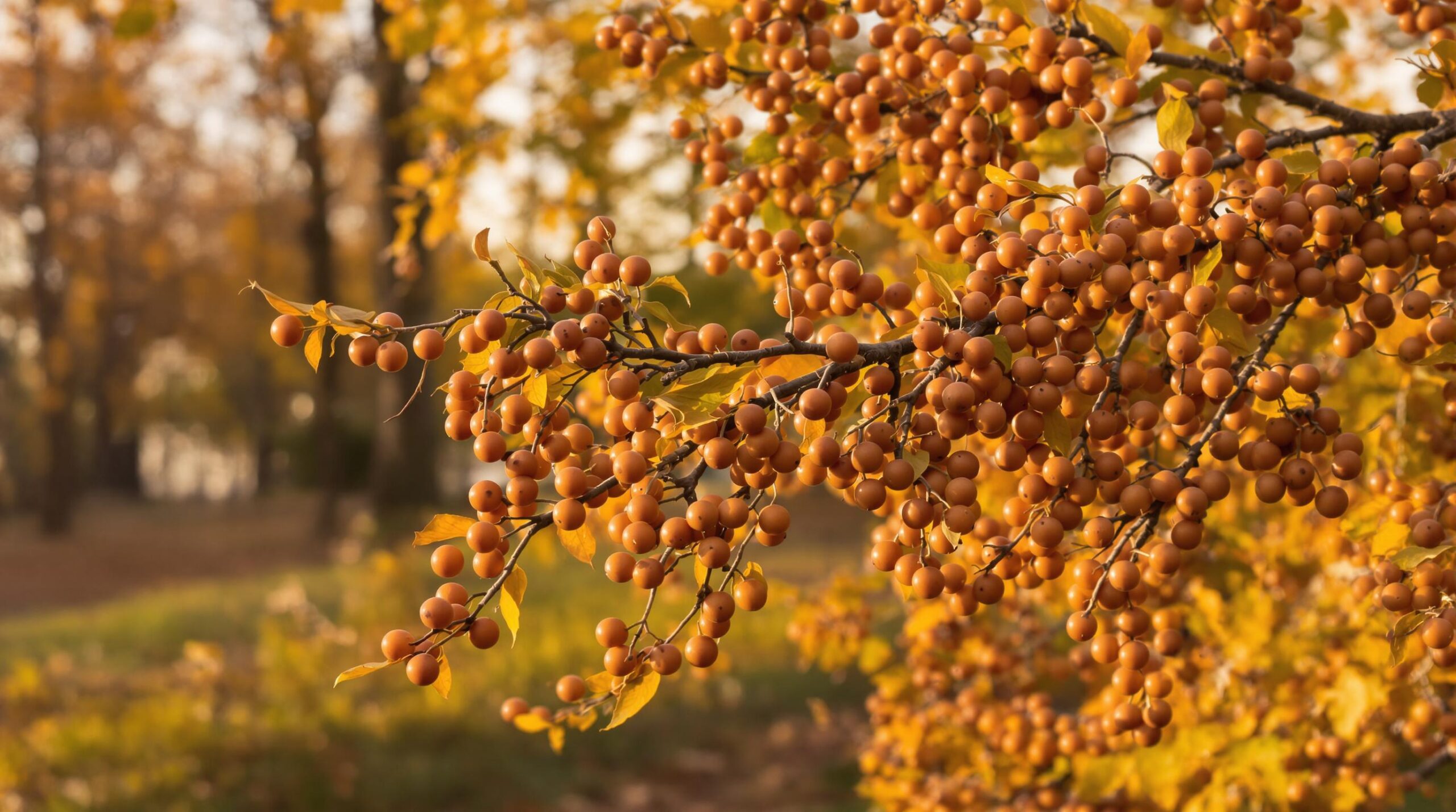 Branch laden with orange berries in autumn