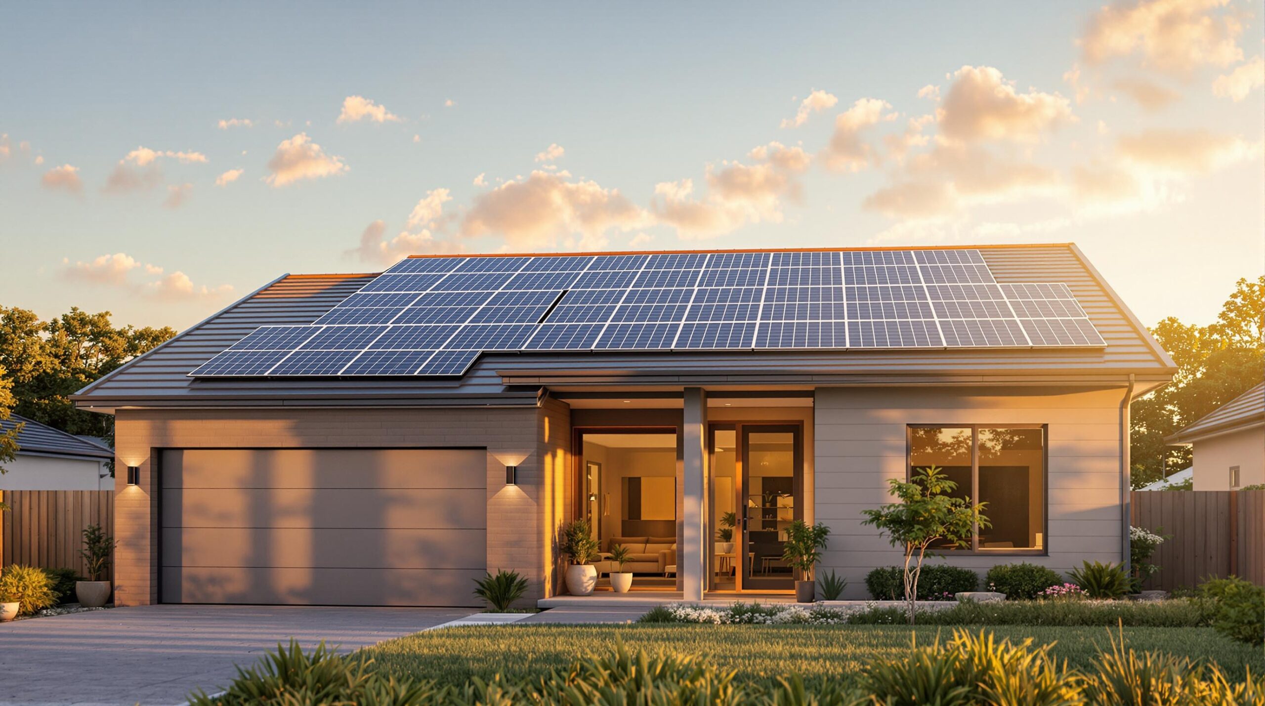 Modern house with solar panels on roof