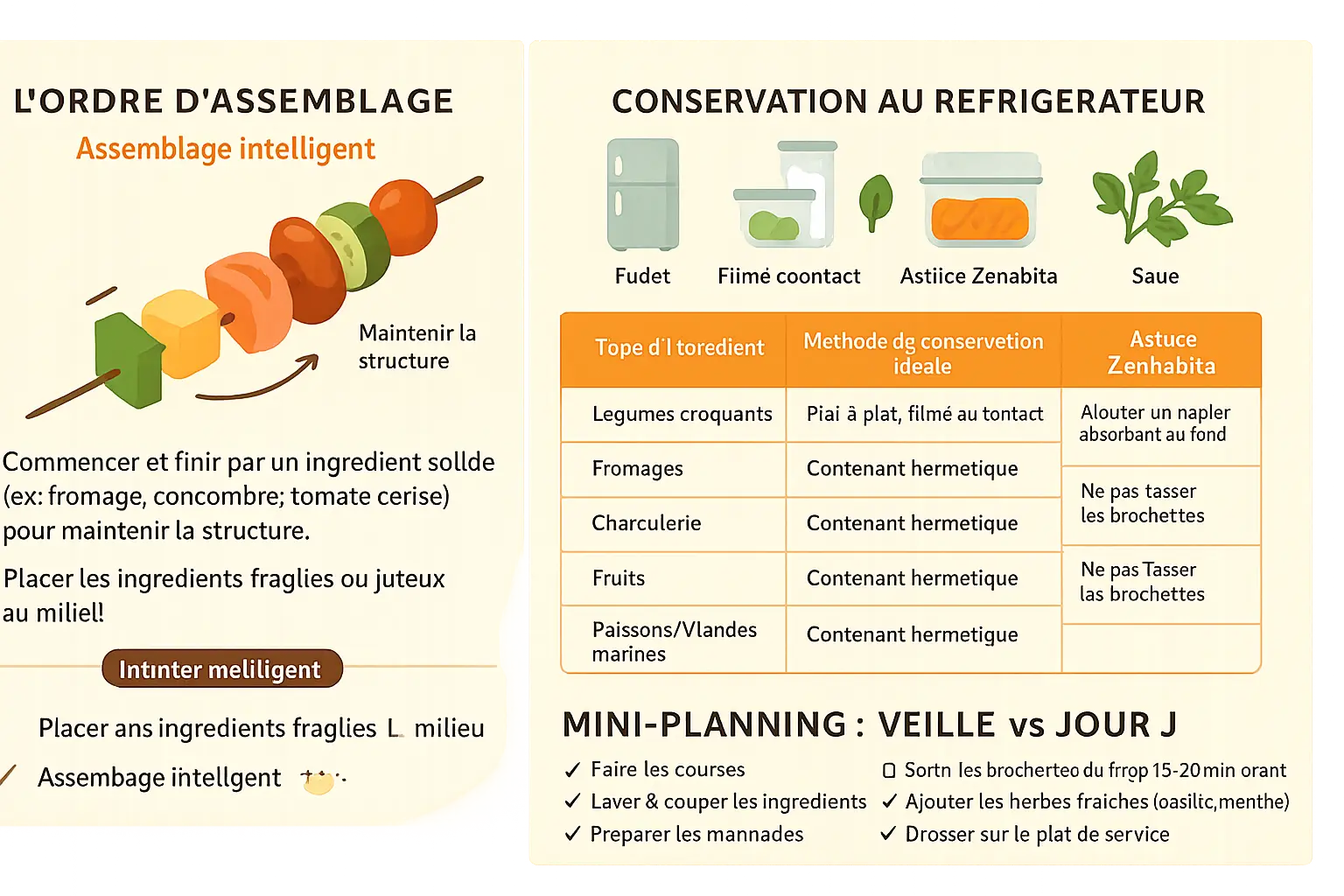 Brochettes apéro veille : saveurs optimisées 7 Brochettes préparées à l'avance dans un contenant hermétique