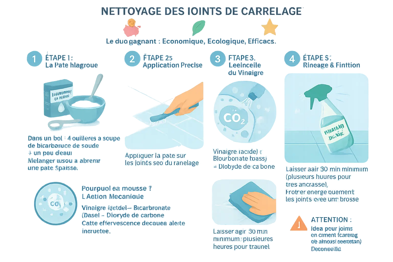 Nettoyage joint carrelage : 9 astuces efficaces 6 Nettoyage joints carrelage bicarbonate vinaigre