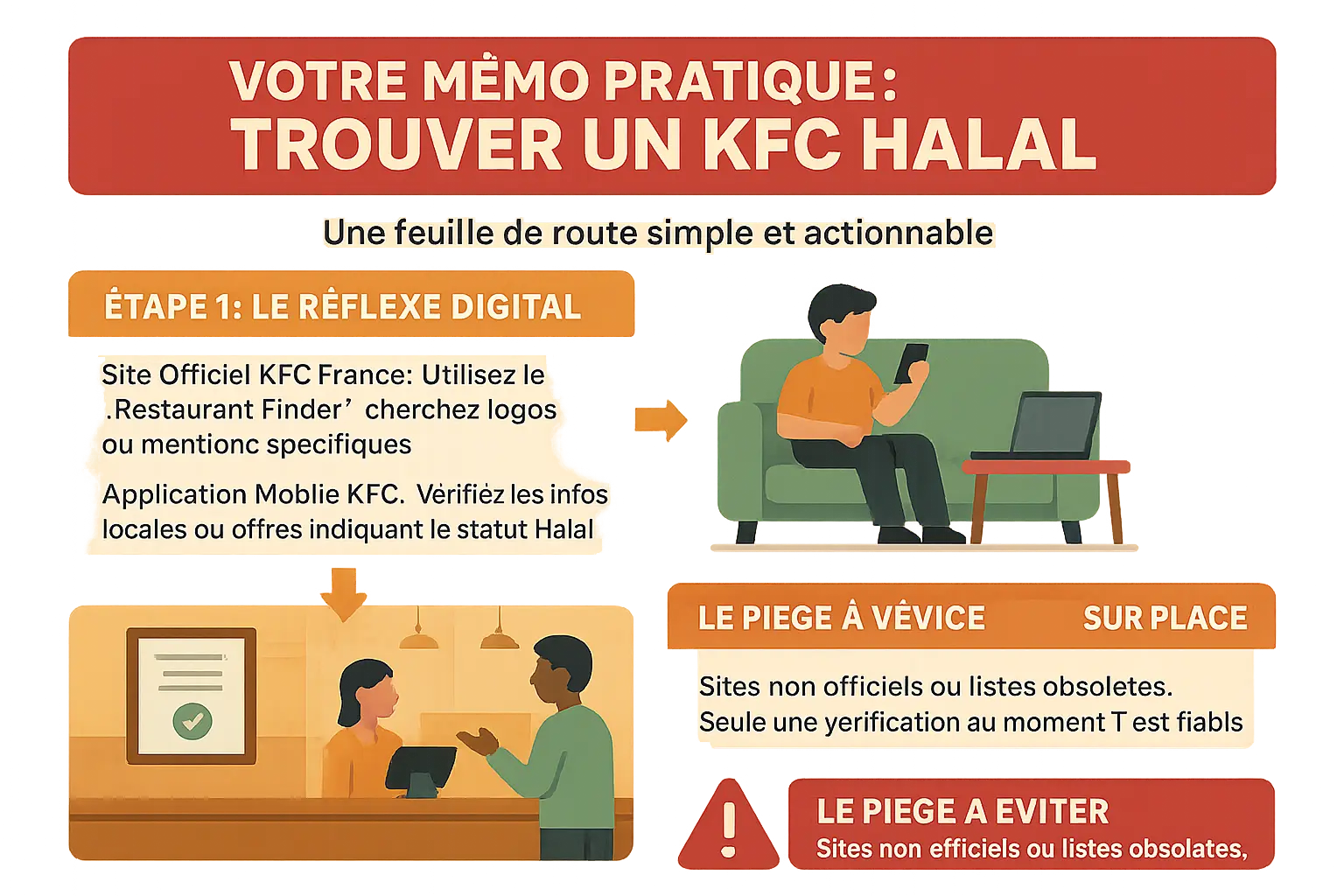 KFC halal France : vérifiez les options disponibles 5 Illustration d'une personne consultant son téléphone devant un restaurant KFC