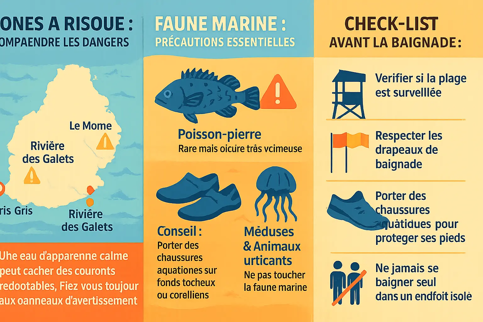 Plages de l'île Maurice avec signalisation de danger