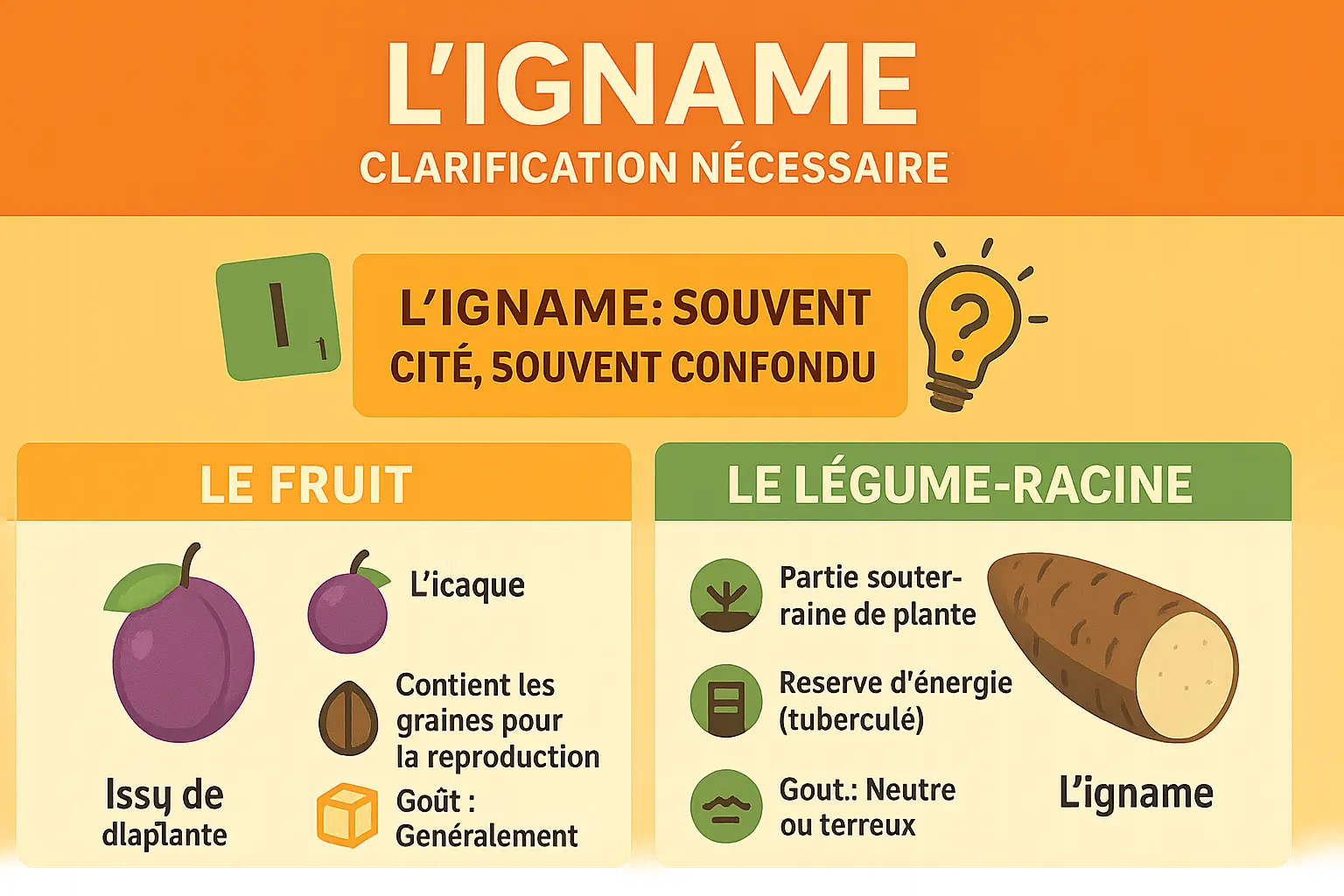 Fruit icaque et igname côte à côte pour comparaison visuelle