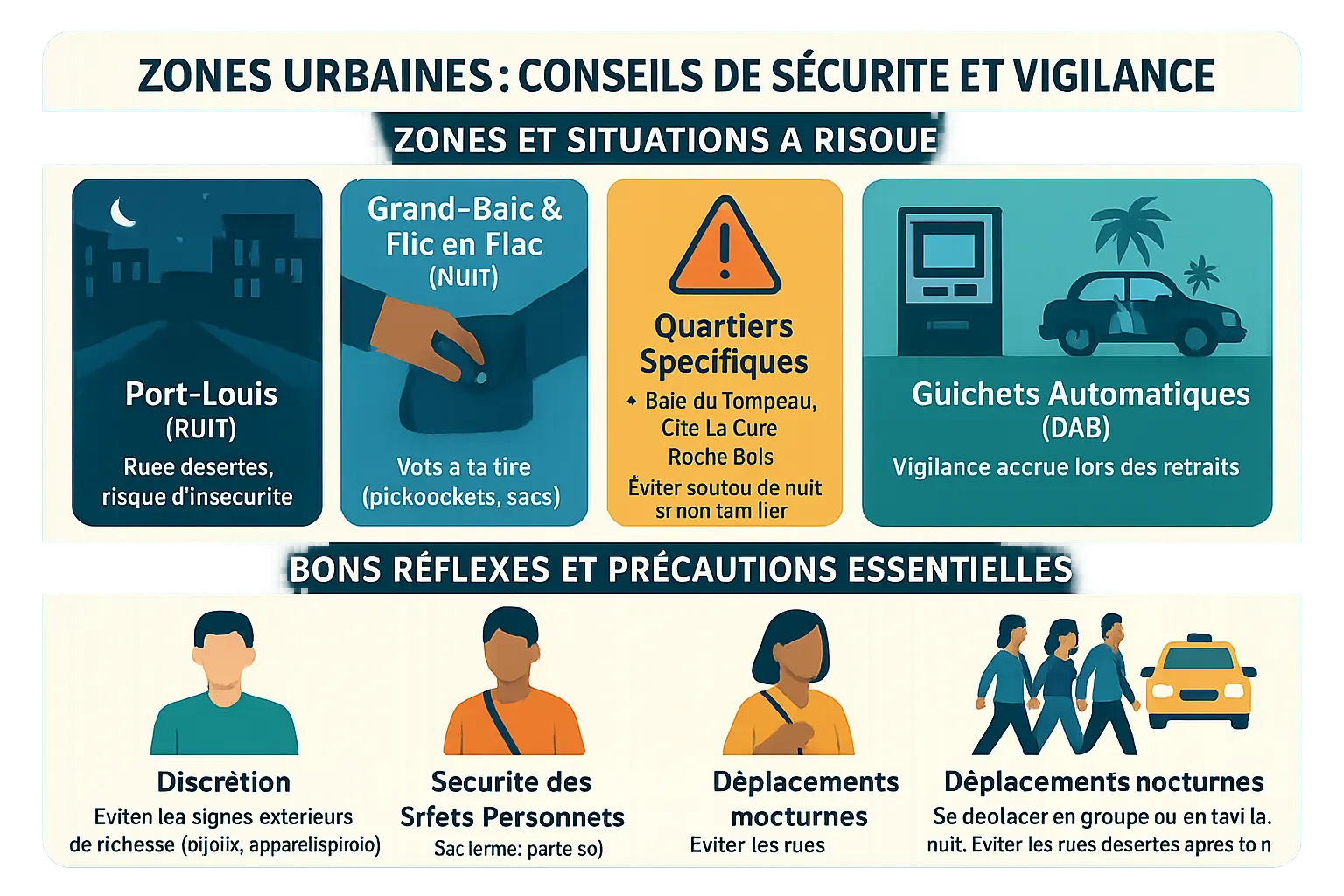Carte de l'île Maurice avec zones à éviter signalées