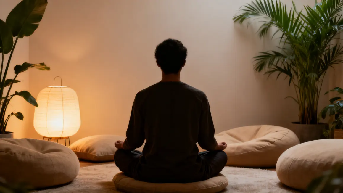 Salon minimaliste cocooning ambiance apaisante 2026 coussins beiges plante