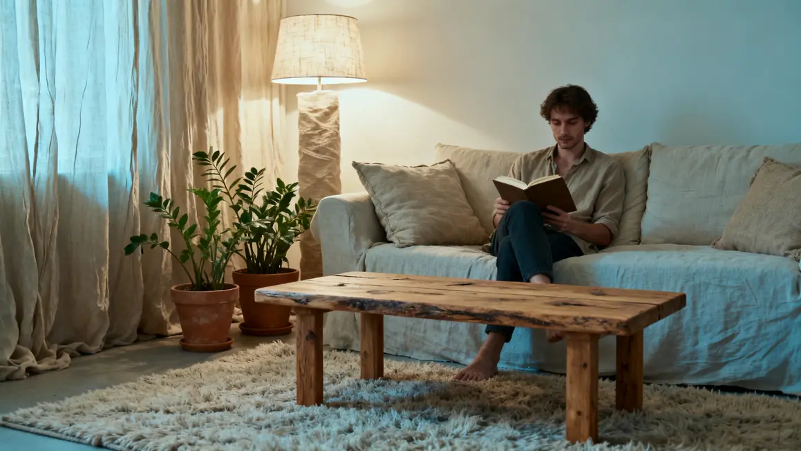 ambiance apaisante : avantages, limites et alternatives 2 pièce ambiance apaisante calme bleu beige laine lin bois plantes