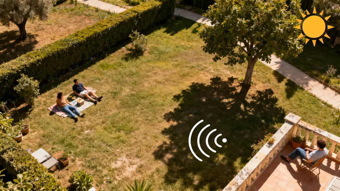 jardin détente : guide pratique pour bien commencer 2 Vue aérienne d’un jardin détente avec zones d’ombre, terrasse et haies