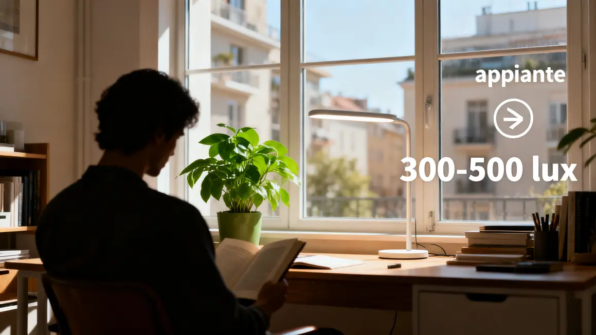 espace travail lumineux lumière naturelle 300-500 lux