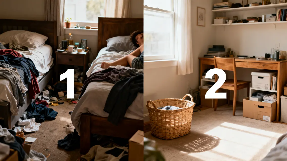 Chambre zen avant après désencombrement et rangement