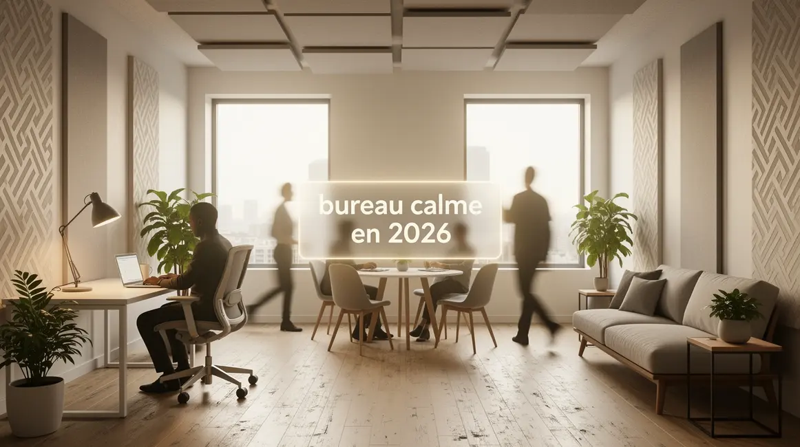 bureau calme en 2026 : points clés à connaître 43 Espace de bureau calme 2026 ambiance epuree plantes panneaux acoustiques