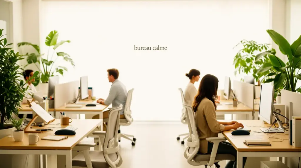 bureau calme avec plantes et ergonomie