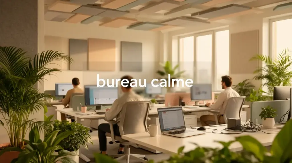 open space calme avec plantes et matériaux absorbants