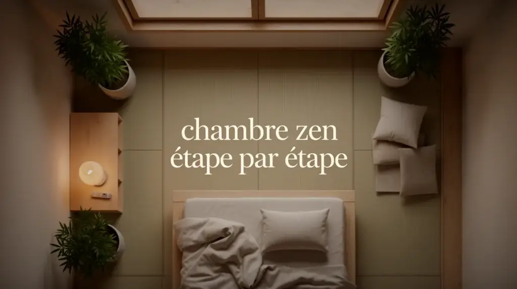 Vue dessus chambre zen minimaliste couleurs naturelles