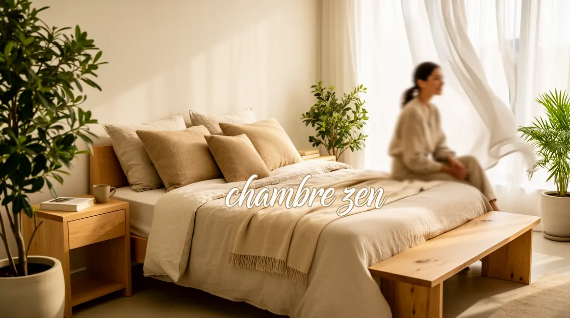 Chambre zen épurée avec éléments naturels