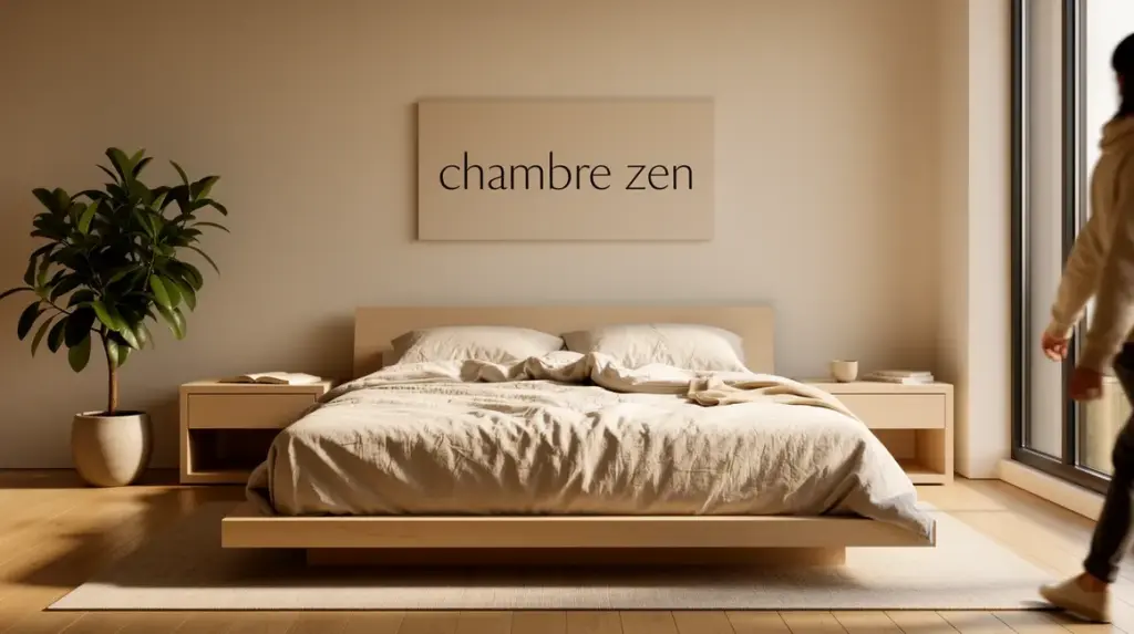 chambre zen avec mobilier bois clair et tons naturels