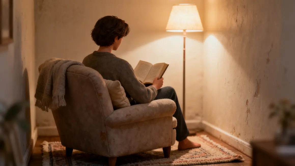 coin lecture cosy fauteuil coussins lumière douce