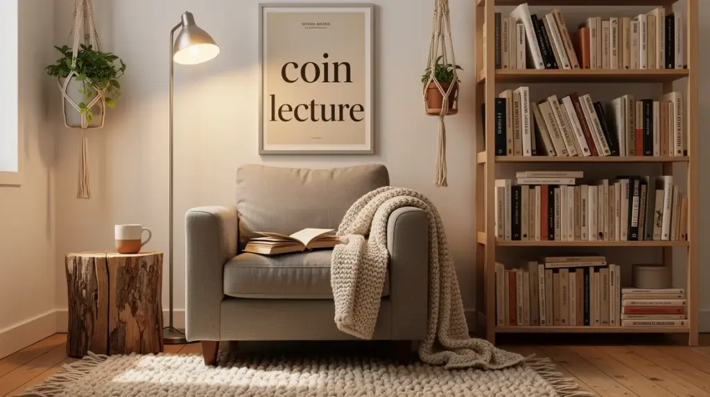 coin lecture cosy fauteuil tapis lampe étagère DIY