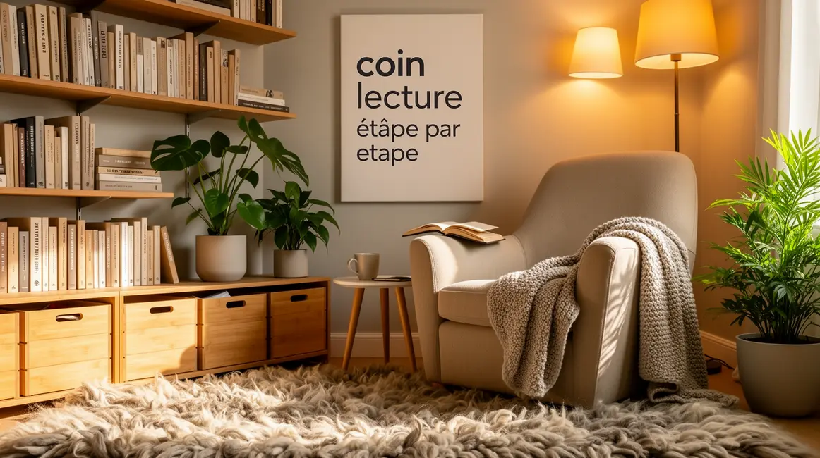 Coin lecture lumineux et cosy avec fauteuil, livres, plantes