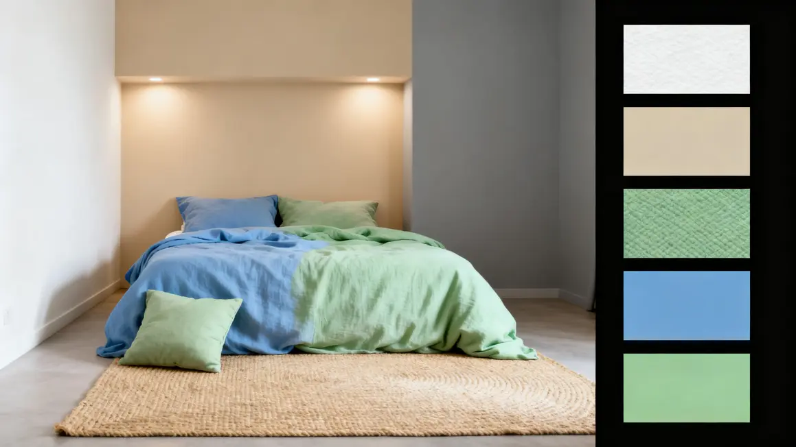 chambre zen : guide débutant sans jargon 3 chambre zen avec couleurs douces, beige bleu vert, ambiance relaxante