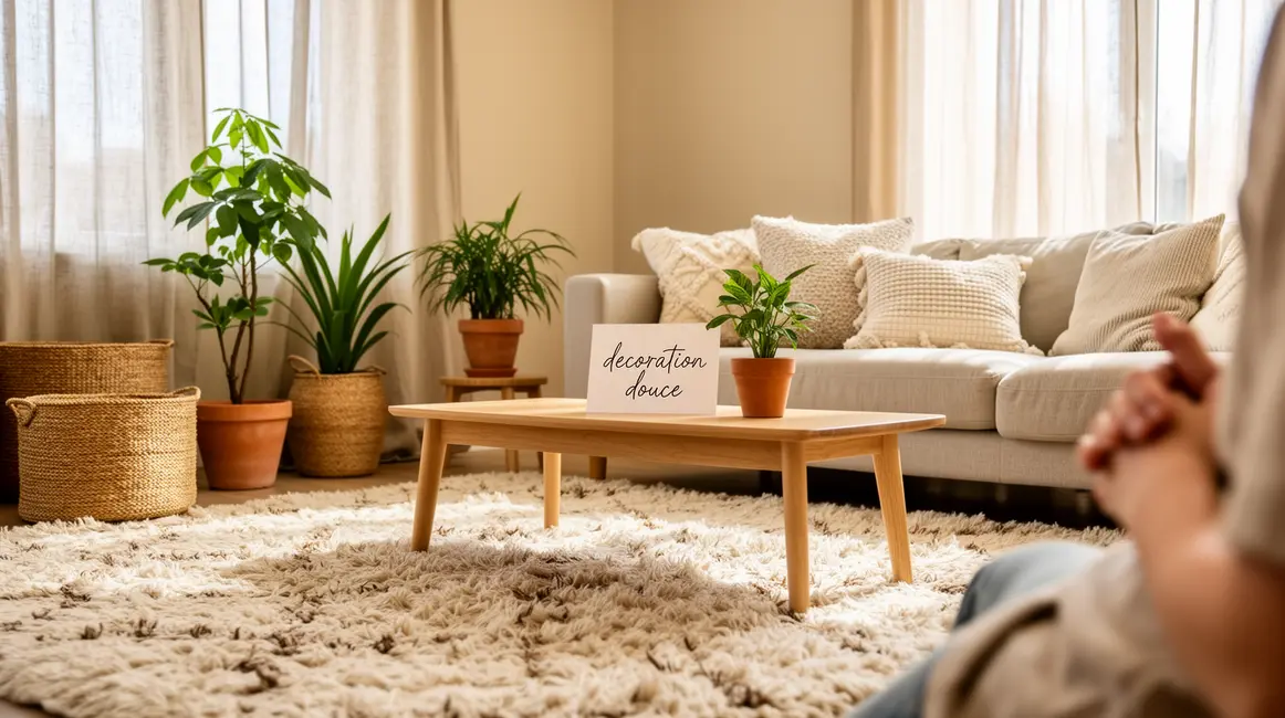 salon scandinave decoration douce coussins lin plantes