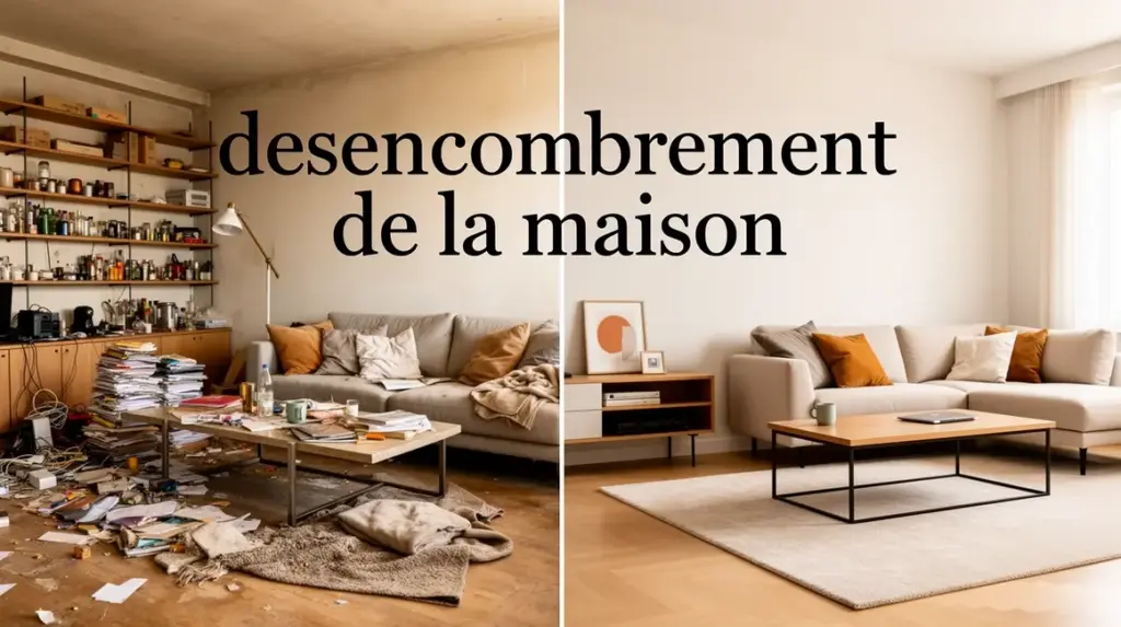 désencombrement maison salon encombré et salon épuré