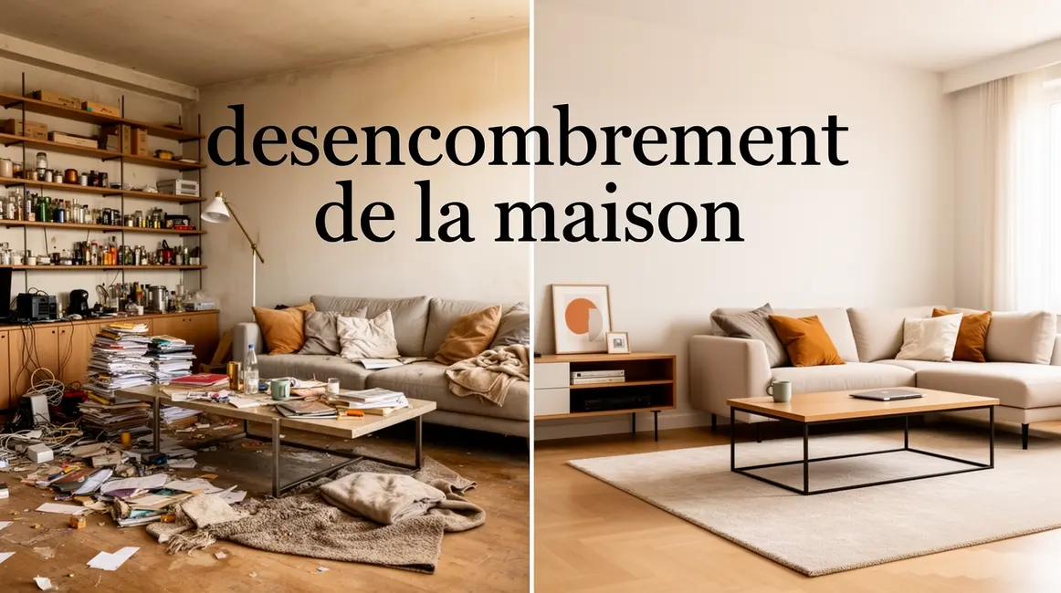 désencombrement de la maison : comparatif des options possibles 45 désencombrement maison salon encombré et salon épuré