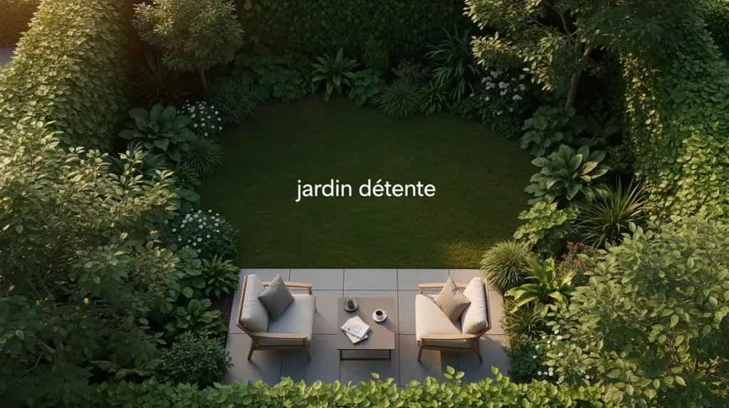 Coin jardin détente terrasse verdure lumineux