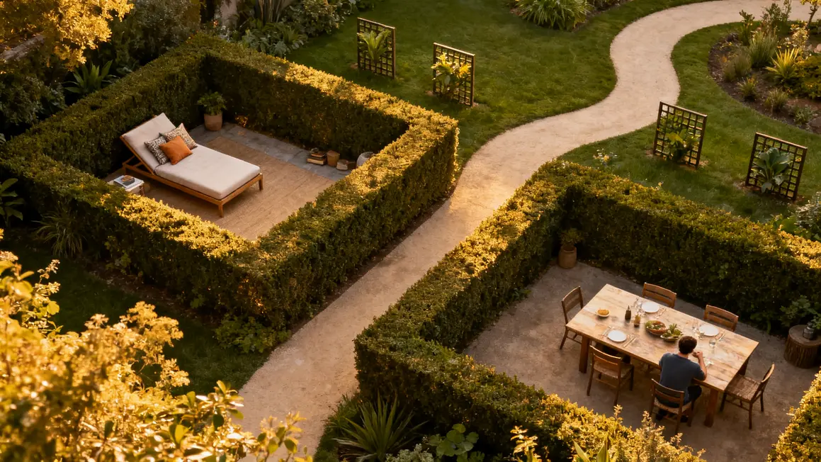 jardin détente : plan d’action simple et réaliste 3 Jardin détente zoning coin lecture repas haies