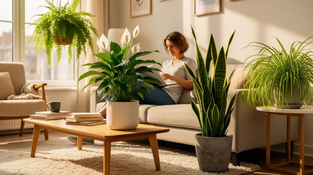 Salon moderne avec plantes dépolluantes en 2026