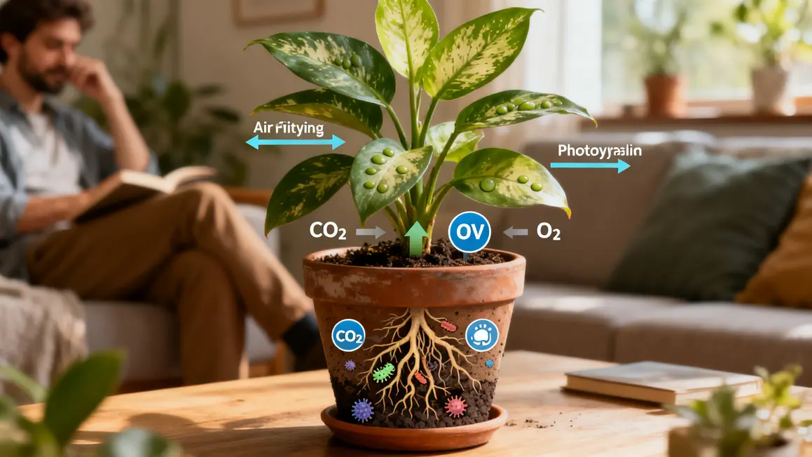 plantes dépolluantes : conseils concrets pour éviter les pièges en petit budget 2 diagramme plante depolluante absorption photosynthese
