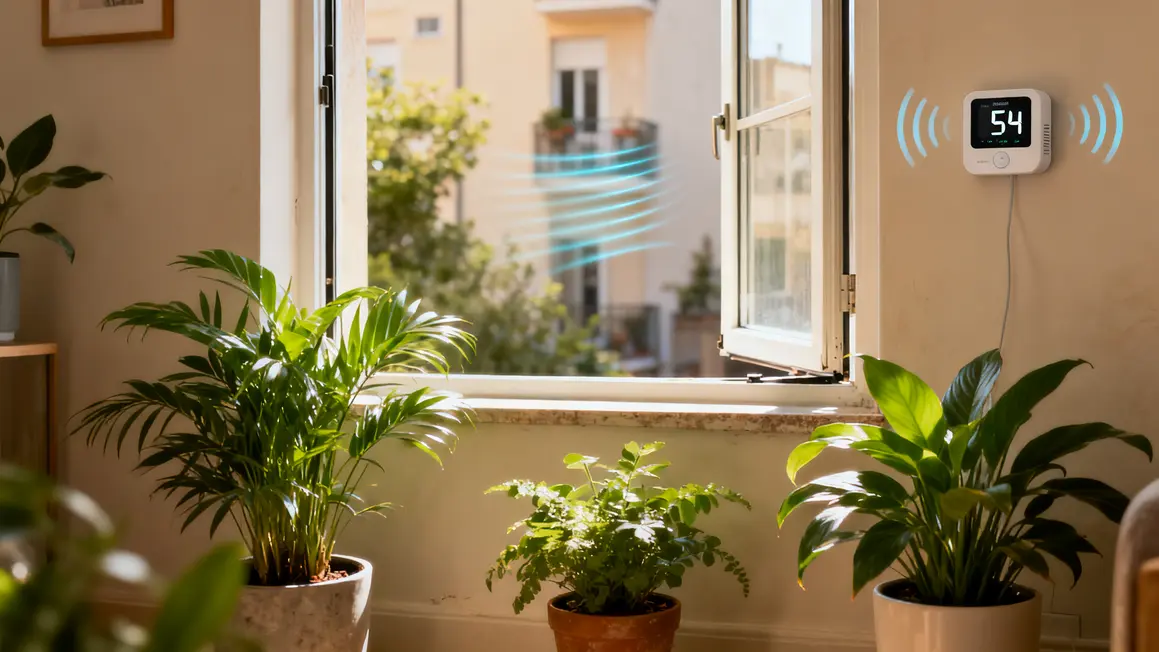 Scène appartement avec plantes depolluantes et ventilation