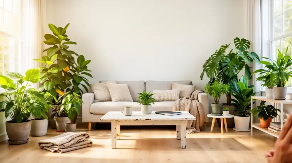 plantes dépolluantes en salon moderne pour air sain