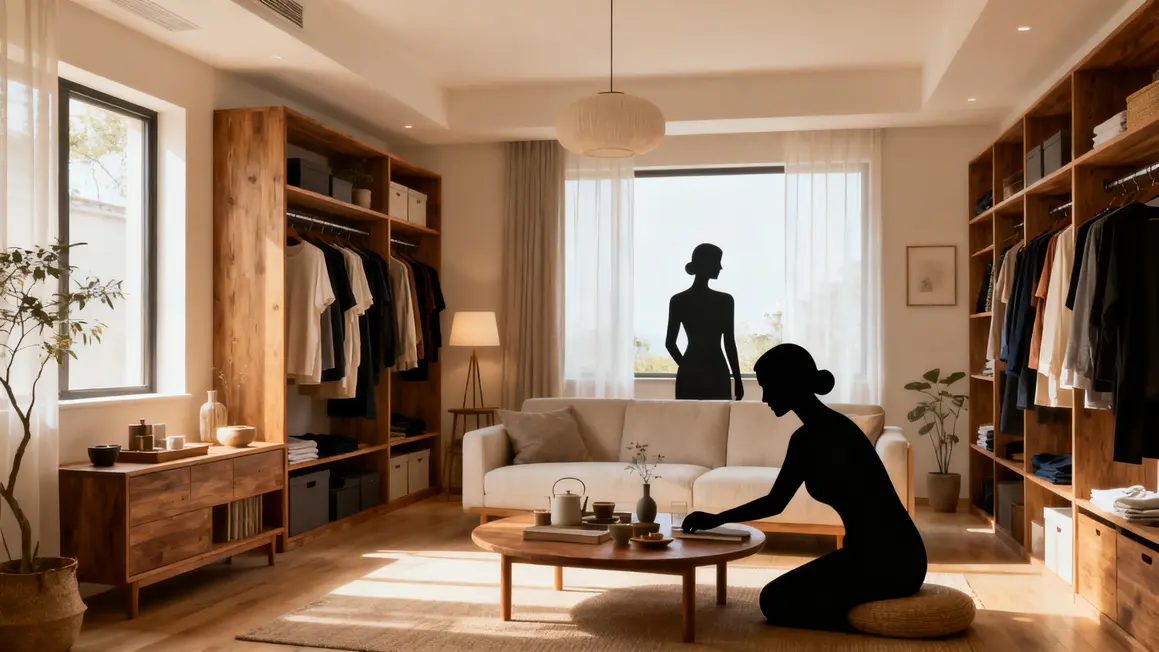 Espace de vie zen objets rangés silhouettes rangement