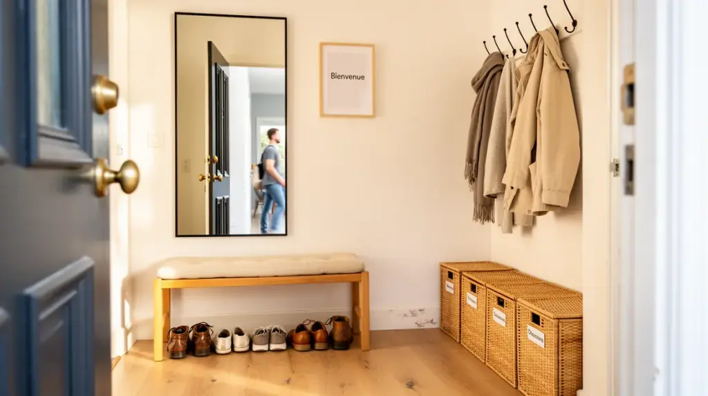 Photo entree organisee avec rangement moderne