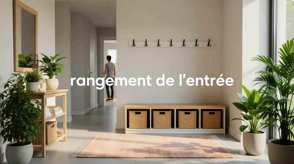 Entrée bien rangée avec meubles pratiques et paniers