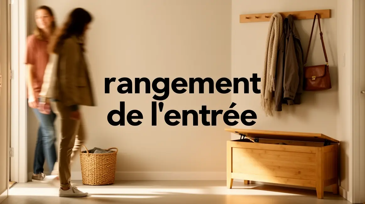 rangement de l’entrée : avantages, limites et alternatives en petit budget 36 entrée organisée minimaliste avec banc coffre, panier et patères