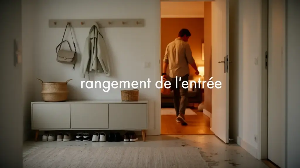 entrée lumineuse optimisée, meuble chaussures, paniers, rangement pratique