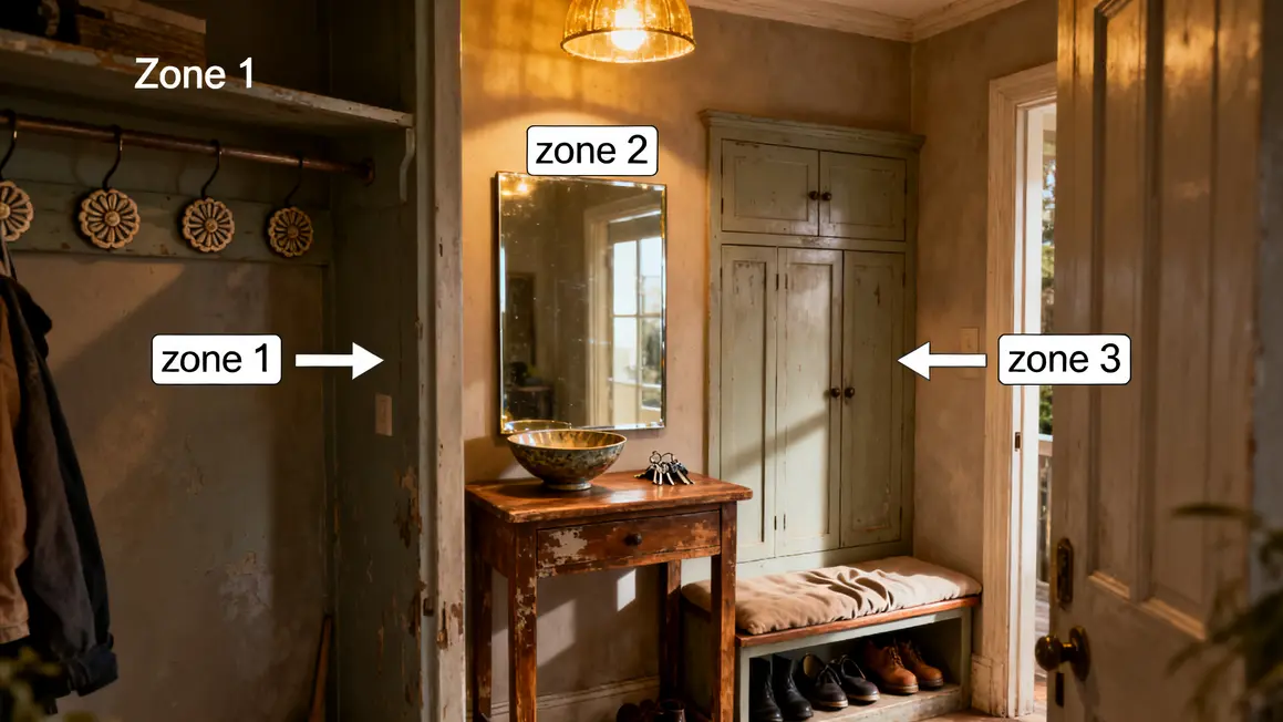 rangement de l’entrée : guide débutant sans jargon en petit budget 3 rangement de l'entrée en zones accrochage dépose déchaussage