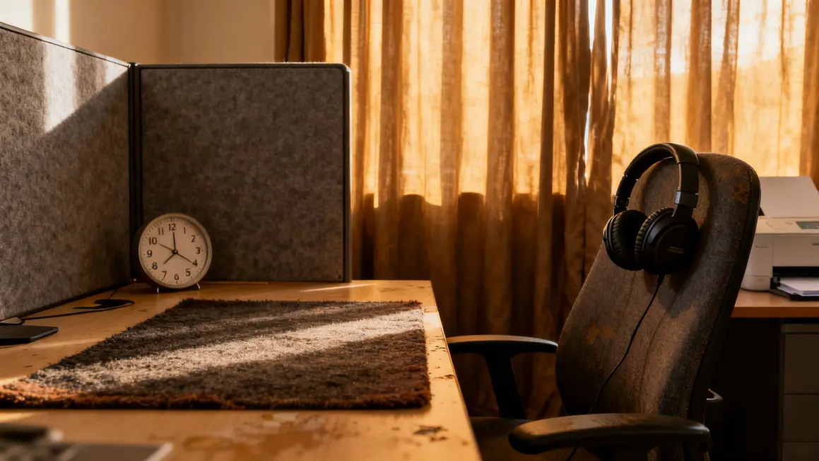 Bureau calme avec tapis, panneaux feutre et casque
