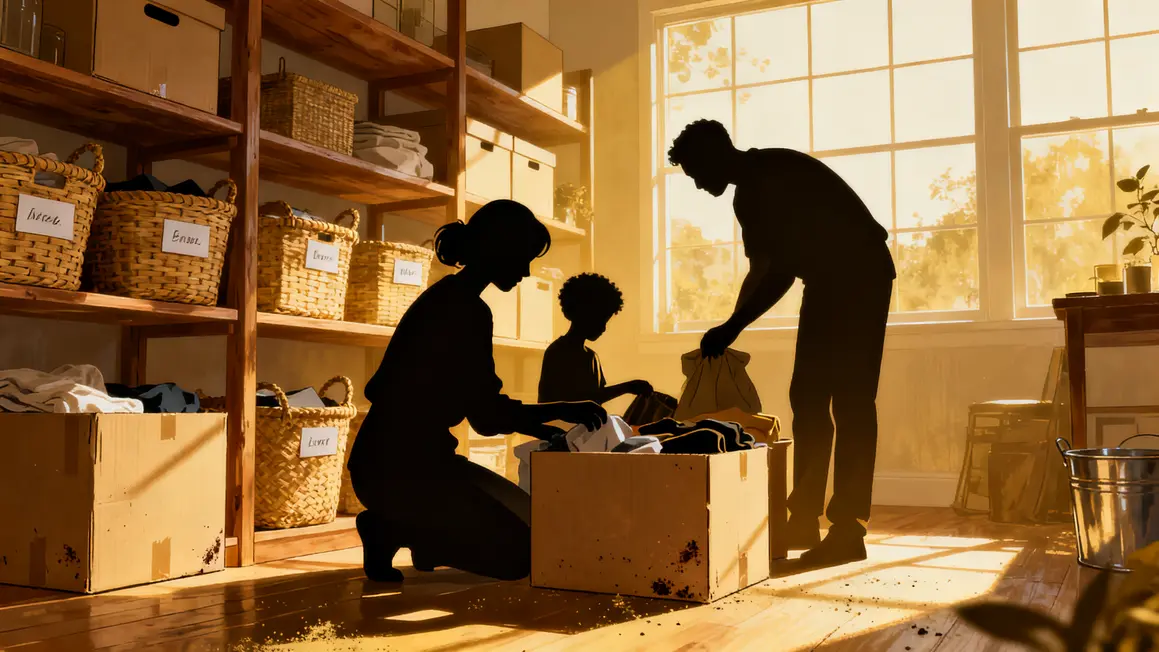 Famille range, étagères et paniers, rituel de rangement essentiel