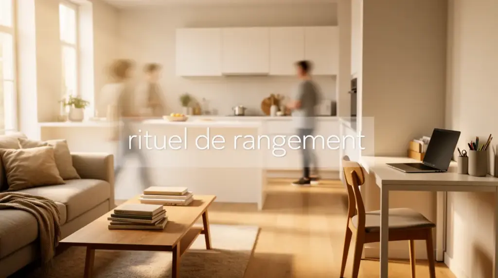 rituel de rangement dans une piece de vie lumineuse