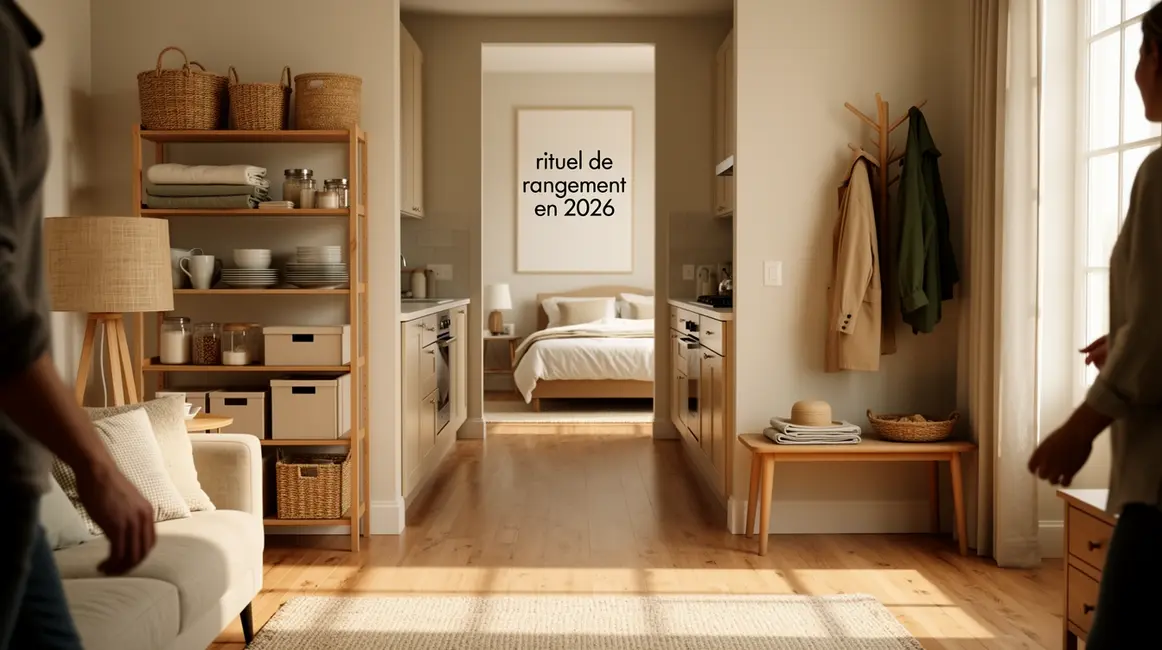Intérieur rangé 2026 salon cuisine chambre bois fibres végétales