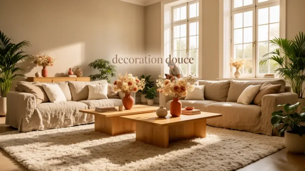 Salon apaisant et naturel decoré style decoration douce