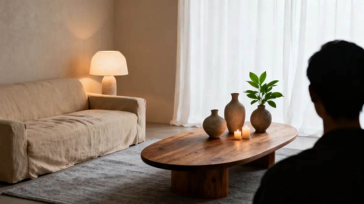 Salon decoration douce zen sofa beige lin ambiance epuree