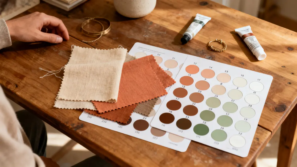 salon minimaliste en 2026 : points clés à connaître 2 palette couleurs salon minimaliste 2026 beige terracotta vert sauge
