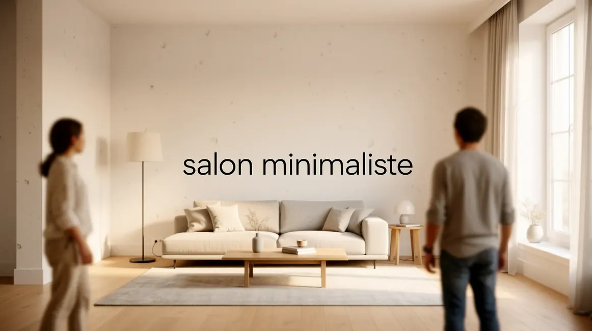 Vue d'ensemble salon minimaliste, épuré et moderne