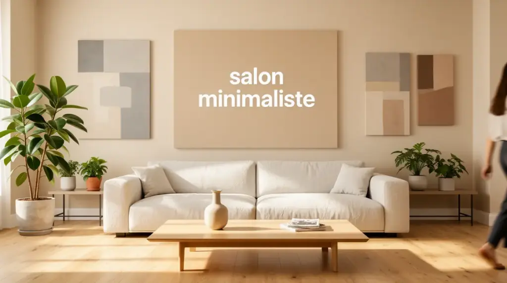 Salon minimaliste spacieux, palette neutre, mobilier design