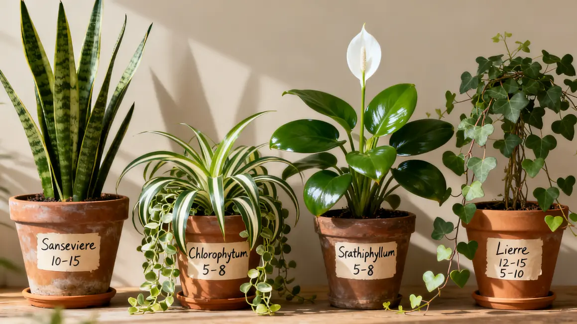 plantes dépolluantes : questions à se poser avant d’agir en petit budget 3 sélection plantes dépolluantes économiques sanseviere chlorophytum spathiphyllum lierre