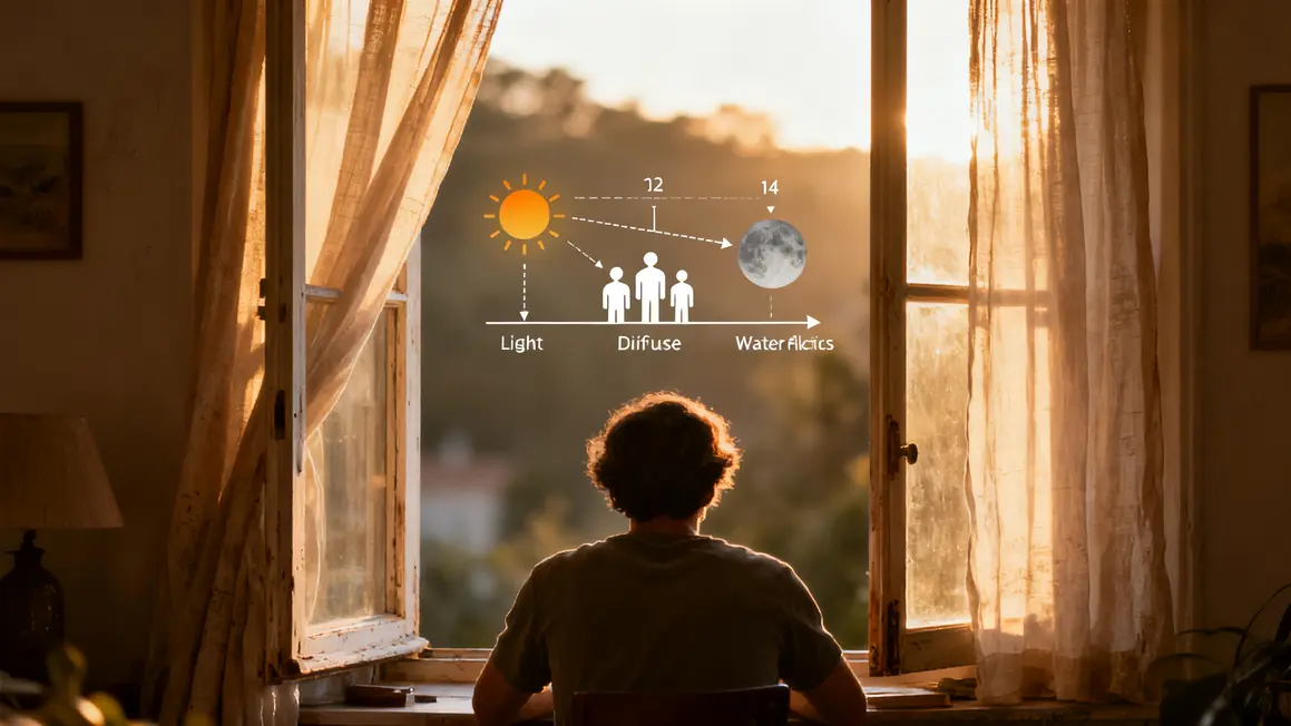 Fenêtre ouverte diffusant différentes sources de lumière naturelle